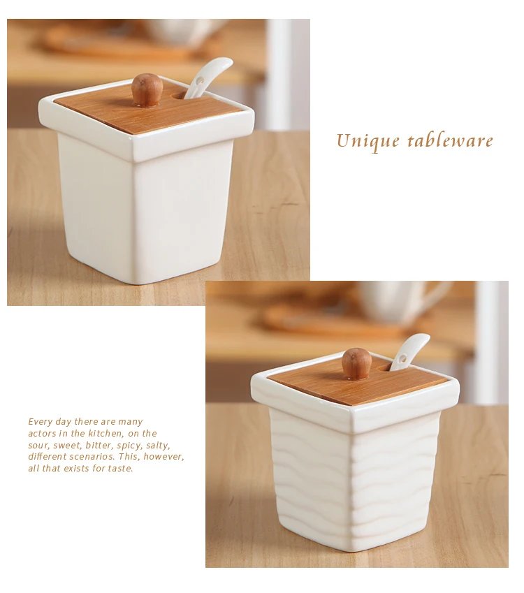 Ceramic Seasoning Jars with Wooden Lid Salt Shakers Kitchen Supplies White Spice Organizer Canister Spoon Set White Sugar Box Ceramic Seasoning Jars with Wooden Lid Salt Shakers Kitchen Supplies White Spice Organizer Canister Spoon Set White Sugar Box