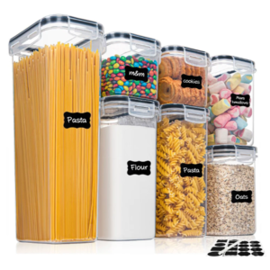 Küchen-Set mit 7 Lebensmittelbehältern BPA-freie Kunststoff luftdichte Aufbewahrungsbox mit 10 Aufklebern und Stift.