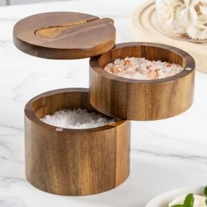 Holzgewürzglas Pfeffer-Salz-Streuer Gewürzbox große Kapazität Pfefferbox mit Löffel magnetischem drehbarem Deckel Küchenaufbewahrung