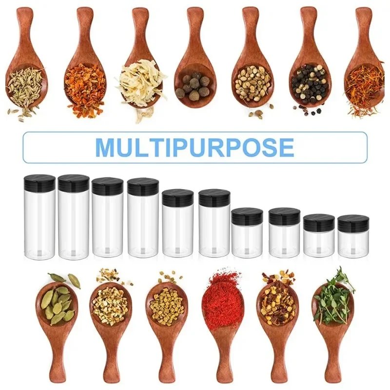 1/20pcs Transparent Spice Bottle Pepper Shaker Salt Seasoning Jars Plastic Barbecue Condiment Bottles with Lids Kitchen Gadgets