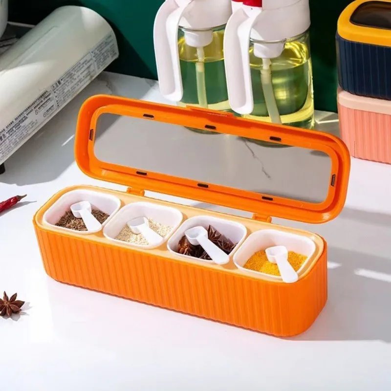 Kitchen Thickened Seasoning Box Household Four-grid Combination Seasoning Salt Tank Pepper Bottle Seasoning Storage Capacitor