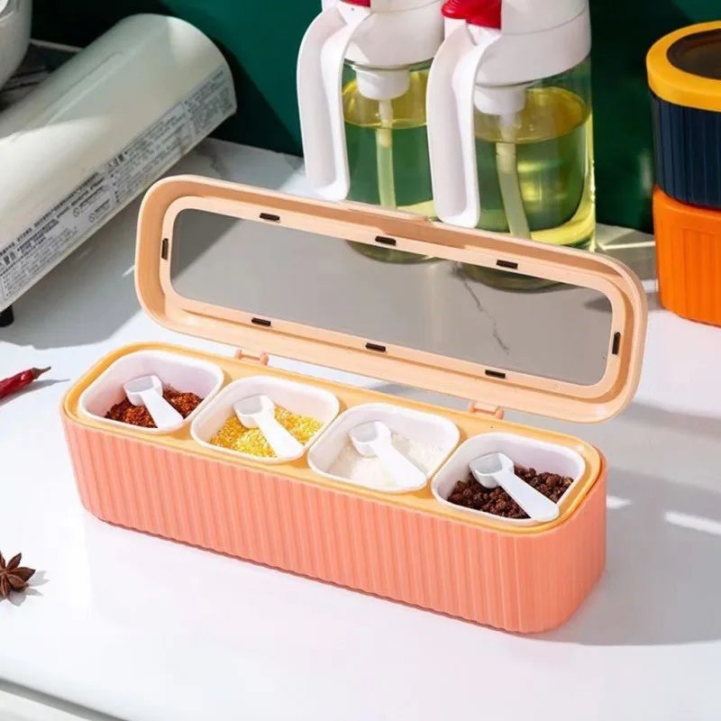 Kitchen Thickened Seasoning Box Household Four-grid Combination Seasoning Salt Tank Pepper Bottle Seasoning Storage Capacitor