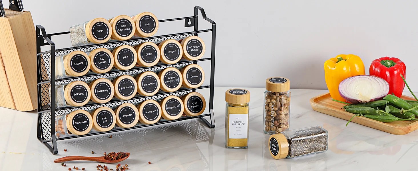 12 Pcs Glass Spice Jars with Bamboo Lids 4 oz Glass Jars with Minimalist Farmhouse Spice Labels Stickers Collapsible Funnel