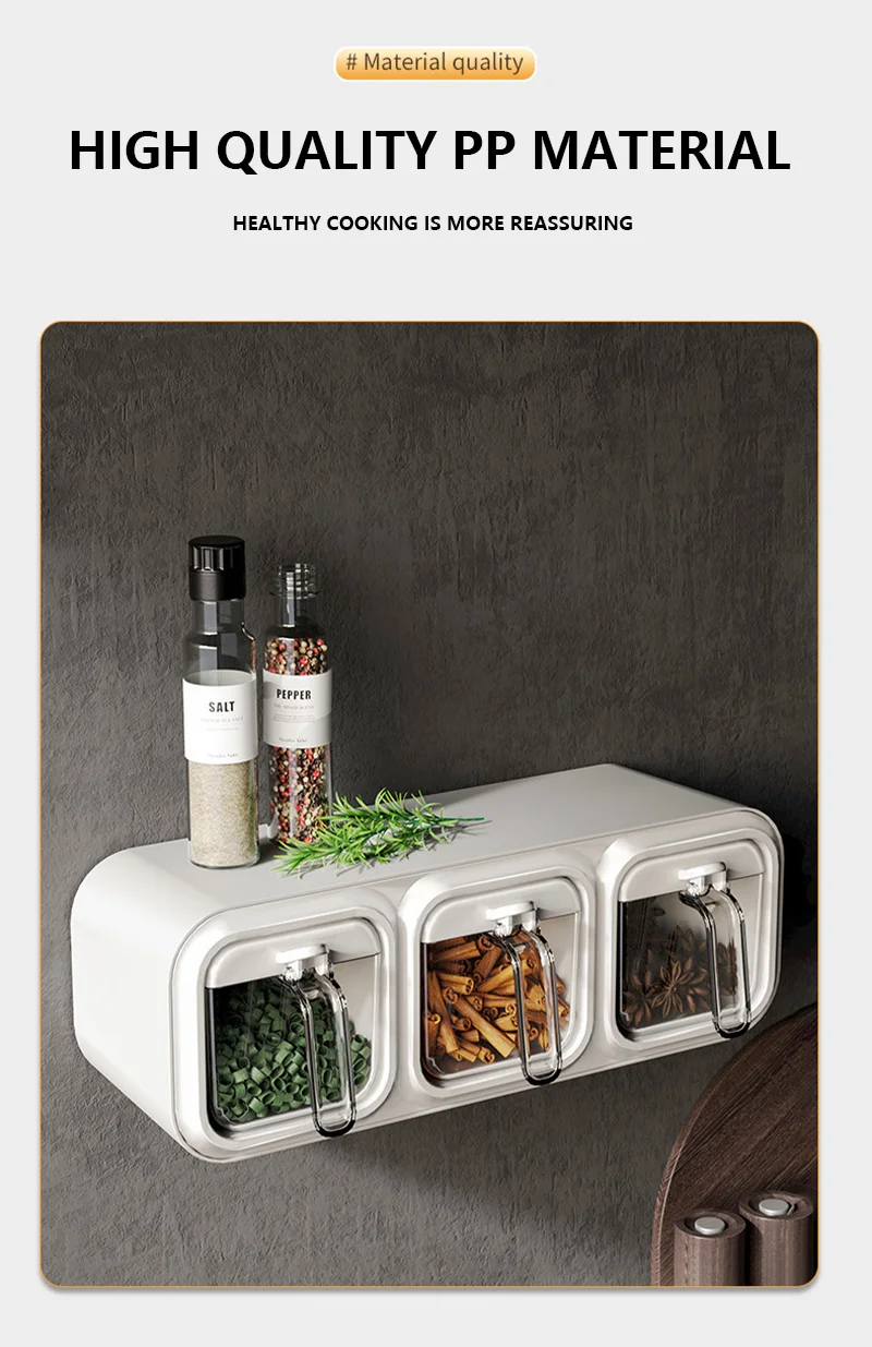 Kitchen Seasoning Box Wall Mounted Organizer Boxes Condiment Door Storage and Organization Jars for Spices Home Gadgets & Garden