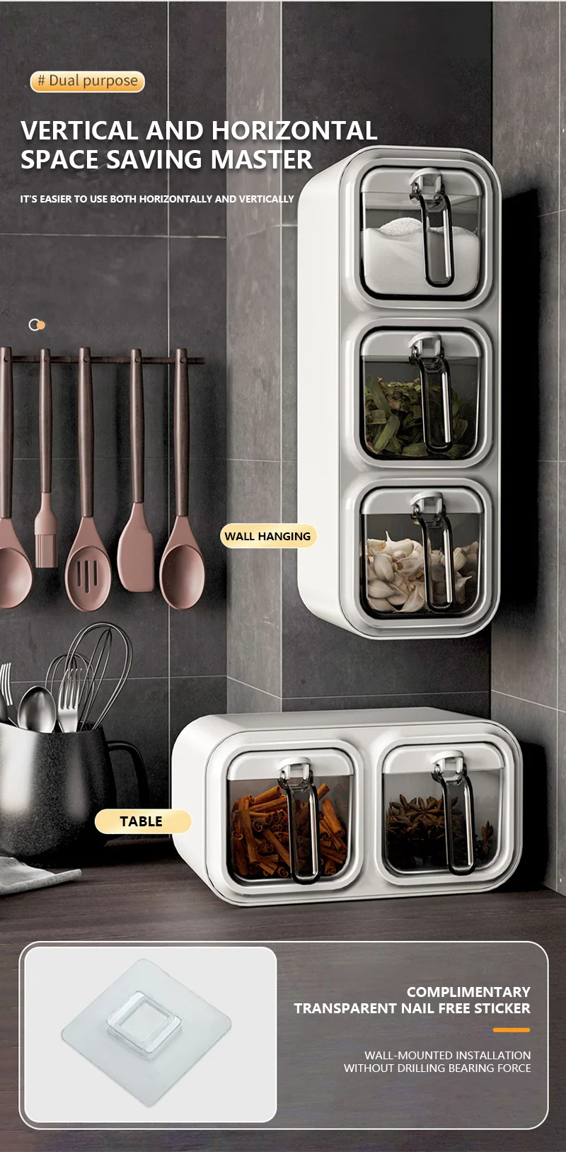 Kitchen Seasoning Box Wall Mounted Organizer Boxes Condiment Door Storage and Organization Jars for Spices Home Gadgets & Garden