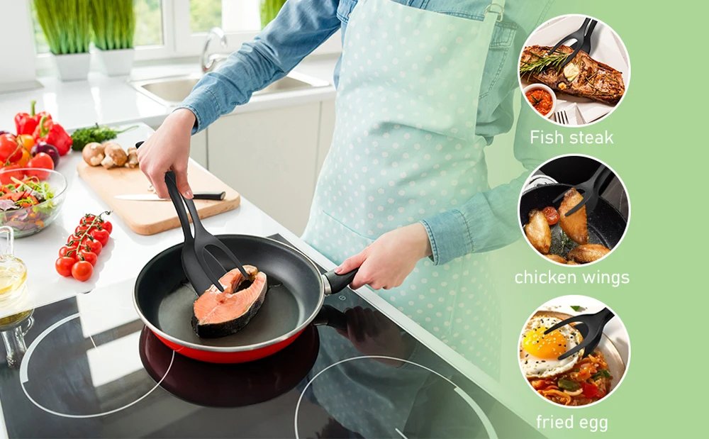 2 in 1 Grip Flip Spatula Clamp Egg Pancake Fish French Toast Omelette Making Non Stick Home Kitchen Cooking Turner Tool 2 in 1 Grip Flip Spatula Clamp Egg Pancake Fish French Toast Omelette Making Non Stick Home Kitchen Cooking Turner Tool