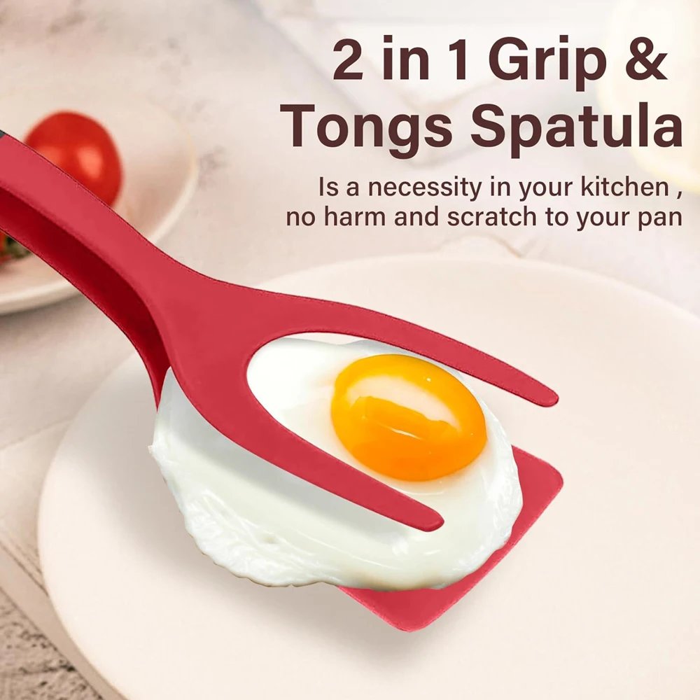 2 in 1 Grip Flip Spatula Clamp Egg Pancake Fish French Toast Omelette Making Non Stick Home Kitchen Cooking Turner Tool 2 in 1 Grip Flip Spatula Clamp Egg Pancake Fish French Toast Omelette Making Non Stick Home Kitchen Cooking Turner Tool