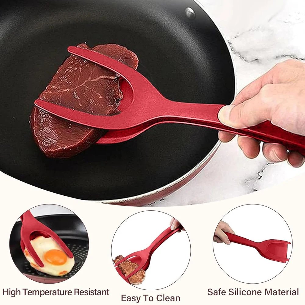 2 in 1 Grip Flip Spatula Clamp Egg Pancake Fish French Toast Omelette Making Non Stick Home Kitchen Cooking Turner Tool 2 in 1 Grip Flip Spatula Clamp Egg Pancake Fish French Toast Omelette Making Non Stick Home Kitchen Cooking Turner Tool