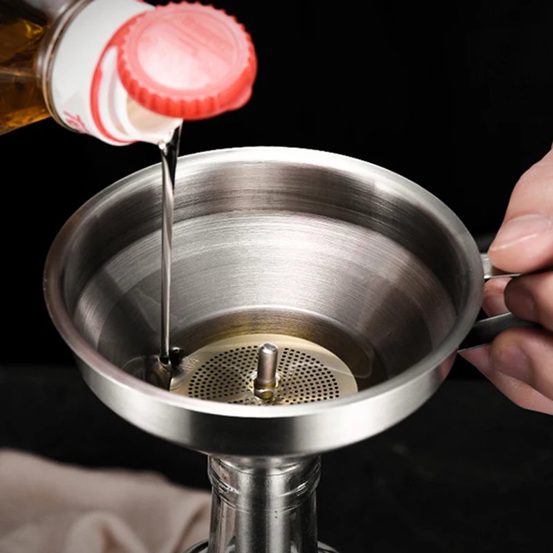 Stainless Steel Funnel Kitchen Oil Liquid Funnel Metal Funnel with Detachable Filter Wide Mouth Funnel for Canning Kitchen Tools