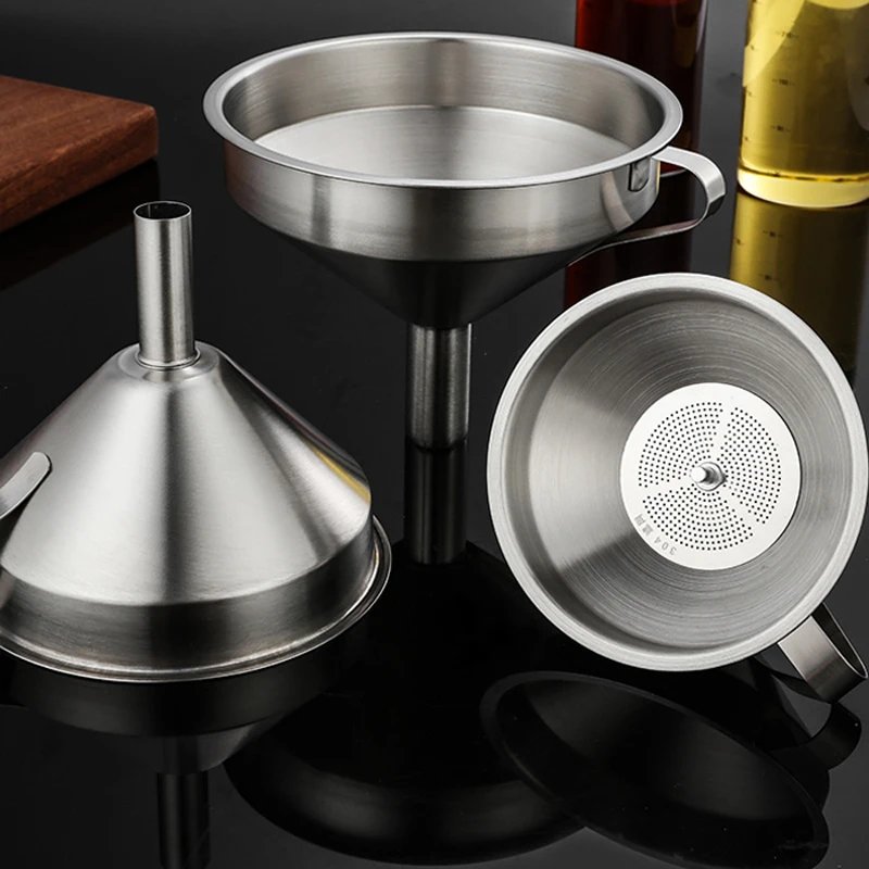 Stainless Steel Funnel Kitchen Oil Liquid Funnel Metal Funnel with Detachable Filter Wide Mouth Funnel for Canning Kitchen Tools