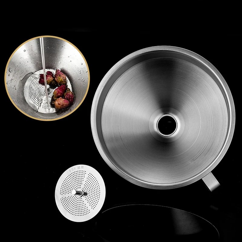 Stainless Steel Funnel Kitchen Oil Liquid Funnel Metal Funnel with Detachable Filter Wide Mouth Funnel for Canning Kitchen Tools