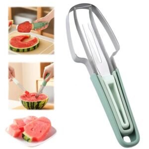 3-in-1 Wassermelonen-Schneider-Werkzeug, Edelstahl-Wassermelonen-Gabel, Wassermelonen-Messer, Obstschneider, Küchenhelfer.