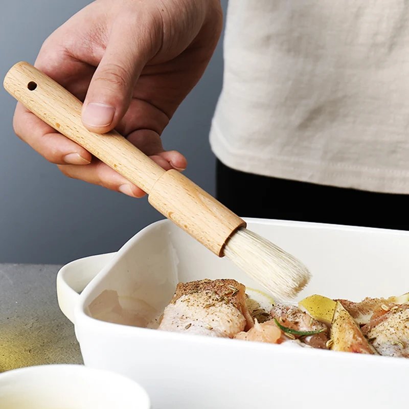 2Pcs Kitchen Oil Brushes Basting Brush Wood Handle BBQ Grill Pastry Brush Baking Cooking Tools Butter Honey Sauce Brush Bakeware