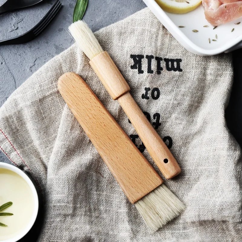 2Pcs Kitchen Oil Brushes Basting Brush Wood Handle BBQ Grill Pastry Brush Baking Cooking Tools Butter Honey Sauce Brush Bakeware