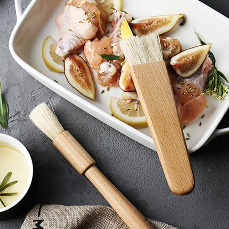 2Pcs Kitchen Oil Brushes Basting Brush Wood Handle BBQ Grill Pastry Brush Baking Cooking Tools Butter Honey Sauce Brush Bakeware