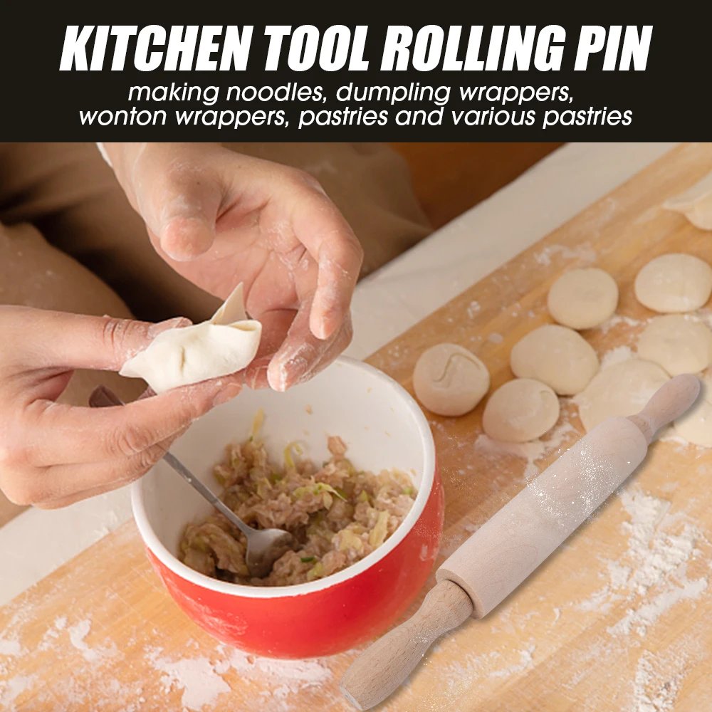 1Pcs Wooden Rolling Pin Household Non Powder Stick Dumpling Rolling Noodle Stick Home Kitchen Baking Pastry Tools 360° Rotation