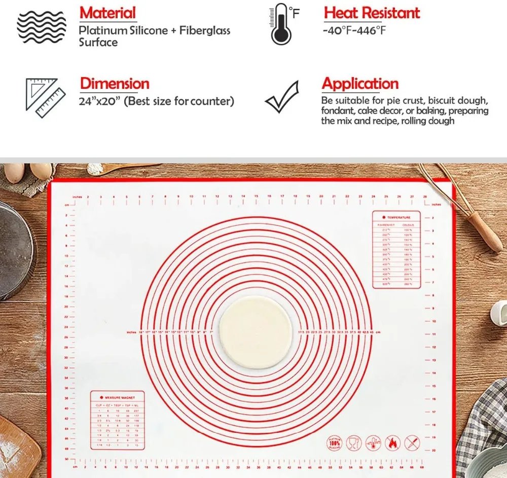 Oversize 80/70/60cm Silicone Baking Mat Pastry Rolling Kneading Pad Kitchen Crepes Pizza Dough Non-stick Pan Pastry mat