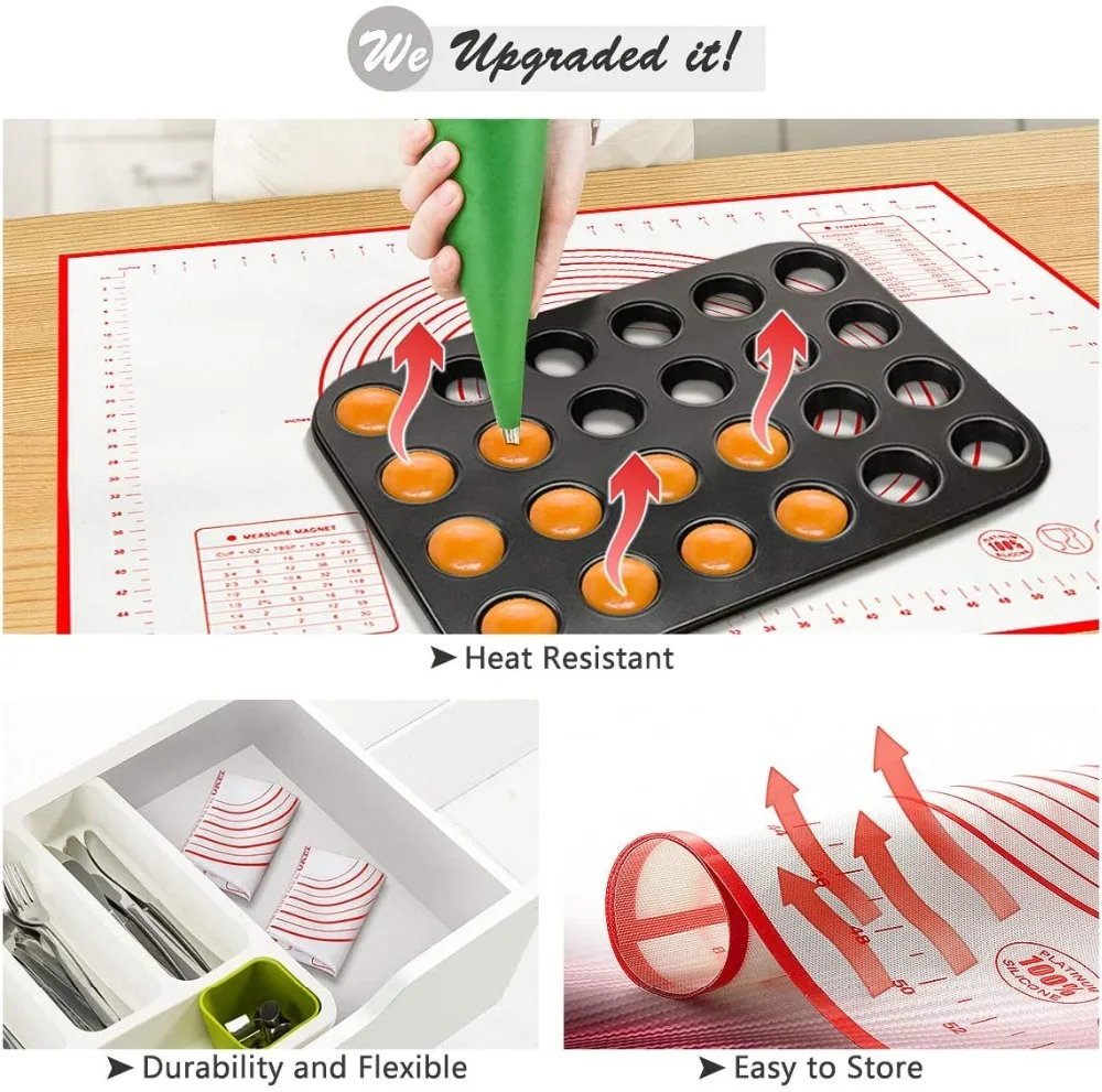 Oversize 80/70/60cm Silicone Baking Mat Pastry Rolling Kneading Pad Kitchen Crepes Pizza Dough Non-stick Pan Pastry mat