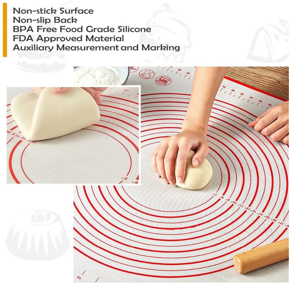 Oversize 80/70/60cm Silicone Baking Mat Pastry Rolling Kneading Pad Kitchen Crepes Pizza Dough Non-stick Pan Pastry mat