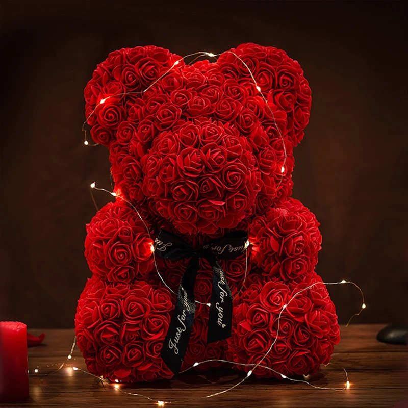 Rose Bear With Box Lights Artificial Flower Teddy Bear for Women/Girlfriend Gift Love Flower Valentine/Anniversary/Birthday Deco