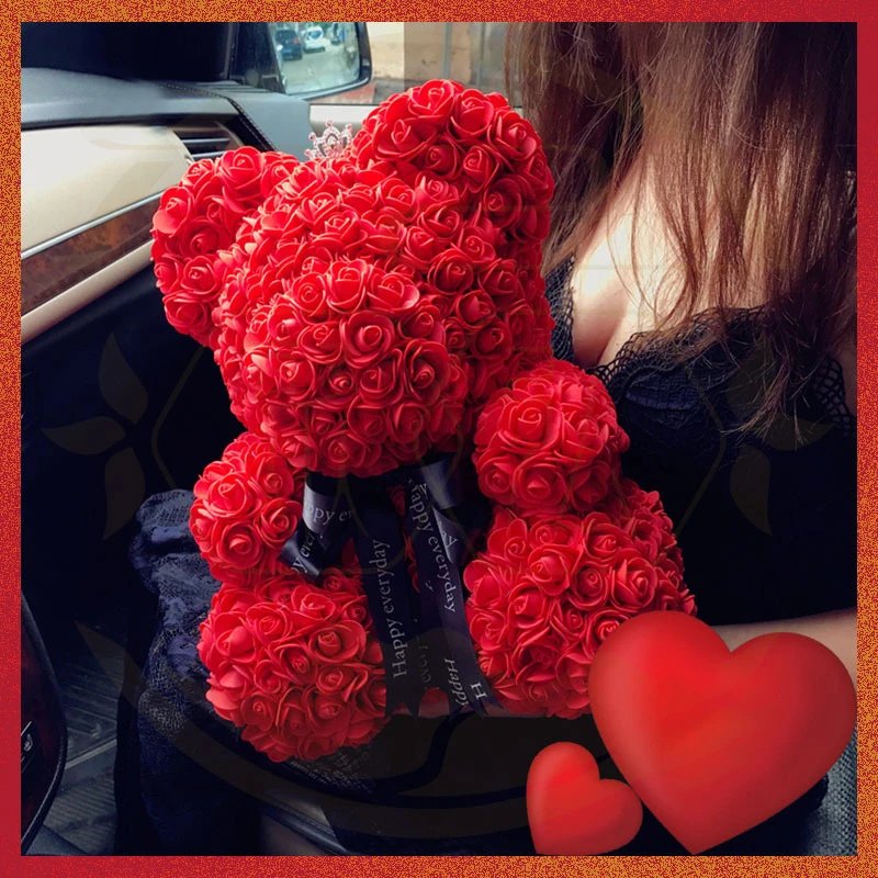 Rose Bear With Box Lights Artificial Flower Teddy Bear for Women/Girlfriend Gift Love Flower Valentine/Anniversary/Birthday Deco