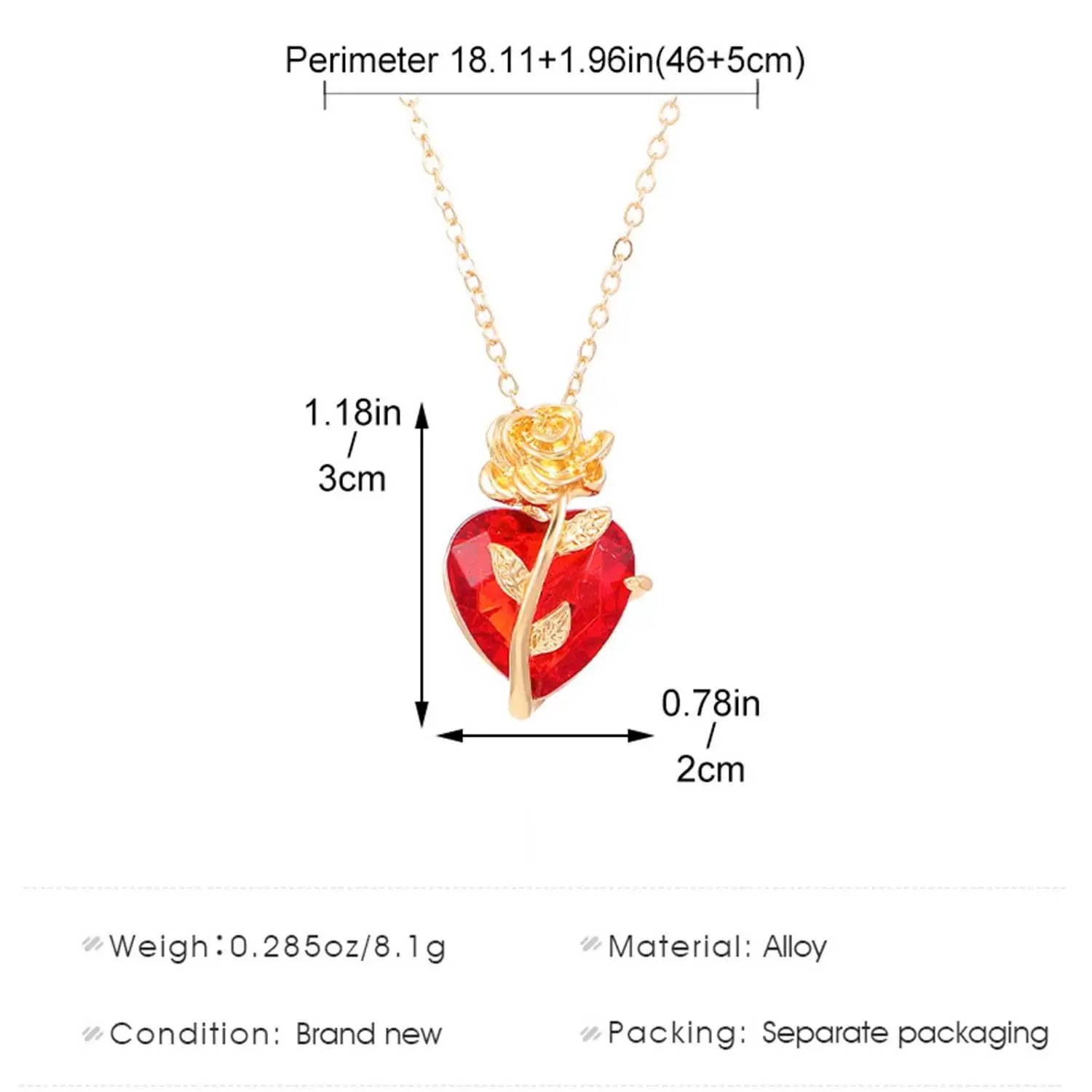 Dark Red Crystal Rose Flower Pendant Necklace for Women Men Gothic Punk Zircon Love Heart Chokers Neck Jewelry Personalized Gift