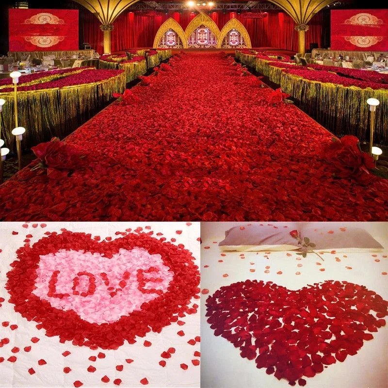 Artificial Wedding Rose Petals Romantic Silk Petals Flower Petals Valentine Day Wedding Marriage Party Rose Leaves Decoration