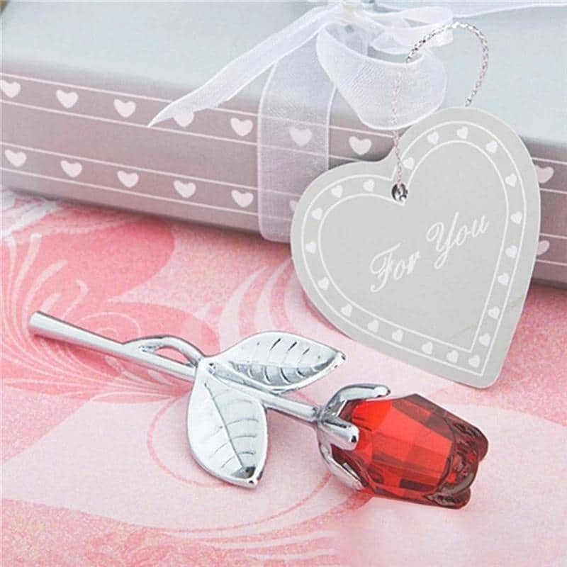 6 Colors Crystal Glass Rose Flower Figurines Craft Valentine's Day Favors X'mas Lovers' Gift Souvenir Home Wedding Decoration