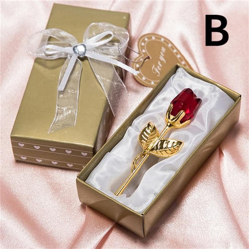 6 Colors Crystal Glass Rose Flower Figurines Craft Valentine's Day Favors X'mas Lovers' Gift Souvenir Home Wedding Decoration