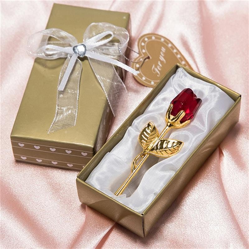 6 Colors Crystal Glass Rose Flower Figurines Craft Valentine's Day Favors X'mas Lovers' Gift Souvenir Home Wedding Decoration