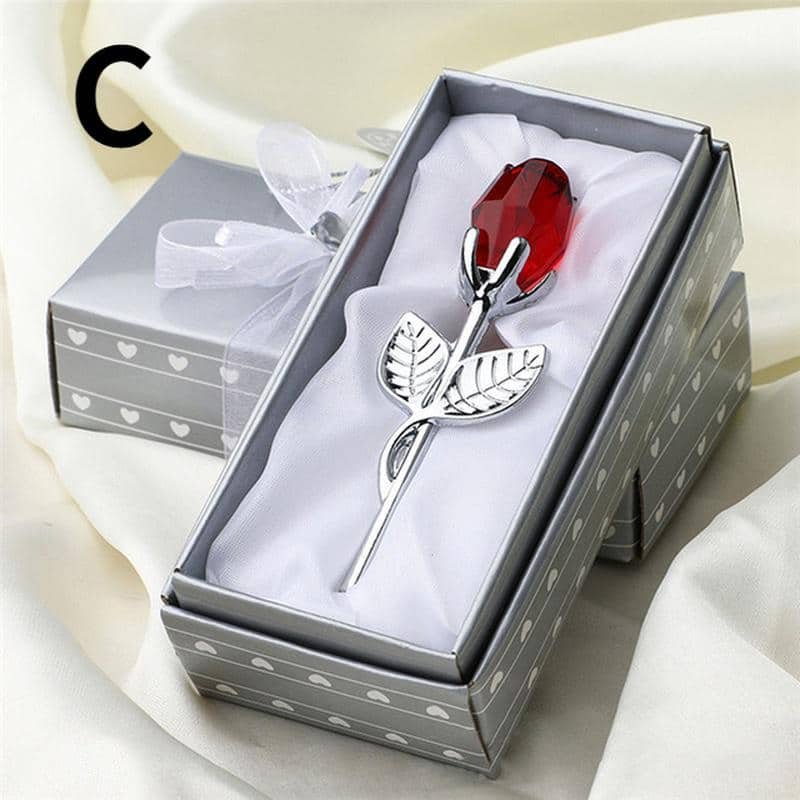 6 Colors Crystal Glass Rose Flower Figurines Craft Valentine's Day Favors X'mas Lovers' Gift Souvenir Home Wedding Decoration