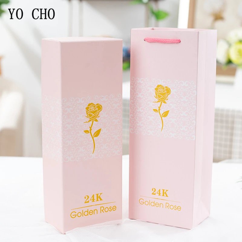 YO CHO 24K Plated Gold Rose Artificial Flower 24K Foil Rose Galaxy Box Birthday Valentine Mother's Day Christmas Creative Gift