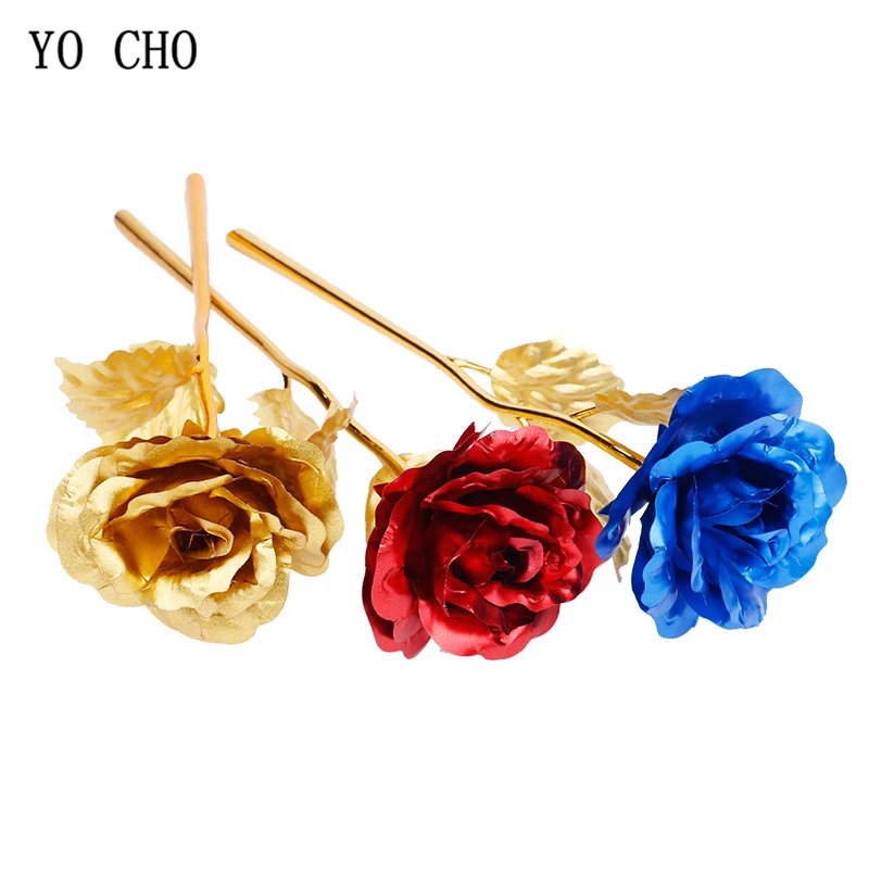 YO CHO 24K Plated Gold Rose Artificial Flower 24K Foil Rose Galaxy Box Birthday Valentine Mother's Day Christmas Creative Gift
