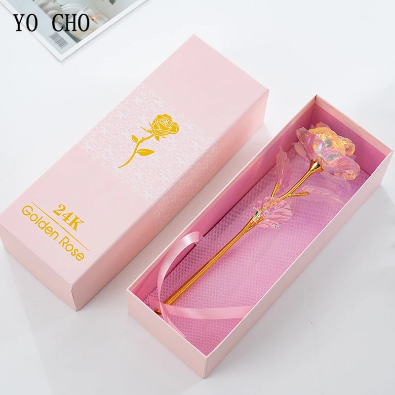 YO CHO 24K Plated Gold Rose Artificial Flower 24K Foil Rose Galaxy Box Birthday Valentine Mother's Day Christmas Creative Gift