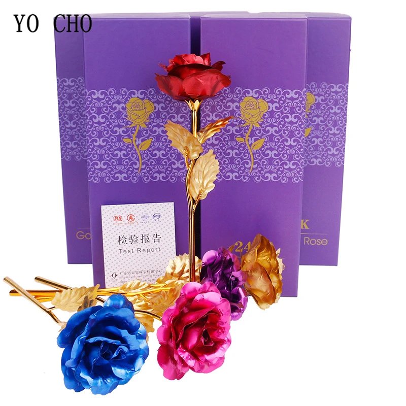YO CHO 24K Plated Gold Rose Artificial Flower 24K Foil Rose Galaxy Box Birthday Valentine Mother's Day Christmas Creative Gift