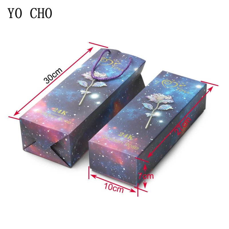 YO CHO 24K Plated Gold Rose Artificial Flower 24K Foil Rose Galaxy Box Birthday Valentine Mother's Day Christmas Creative Gift