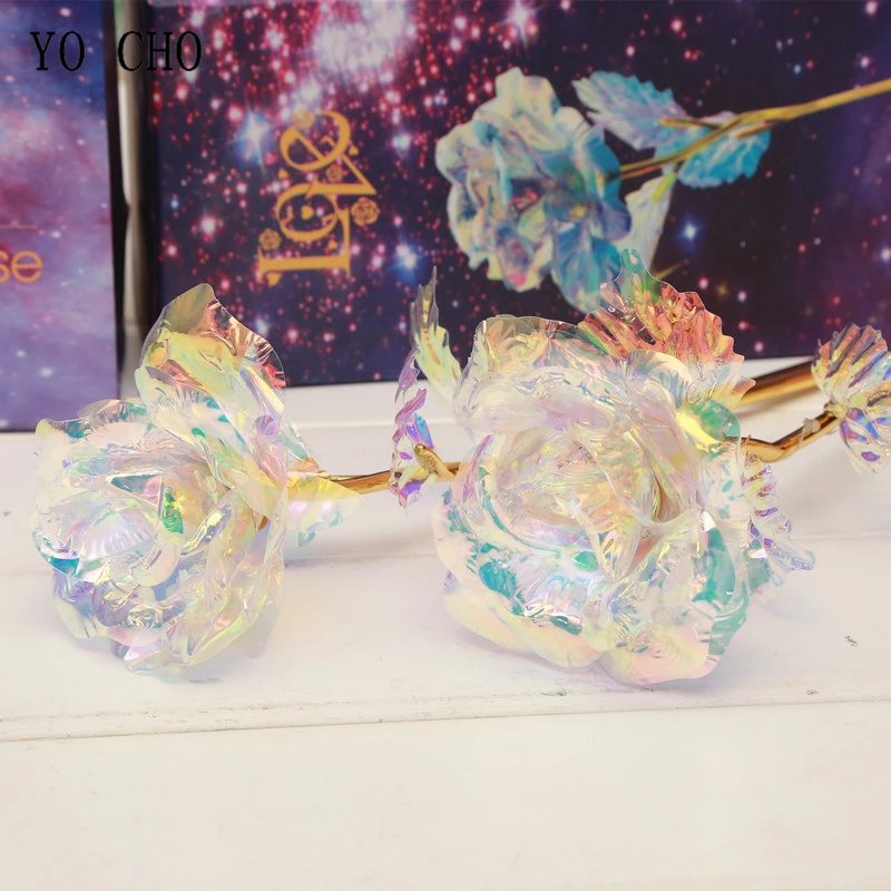 YO CHO 24K Plated Gold Rose Artificial Flower 24K Foil Rose Galaxy Box Birthday Valentine Mother's Day Christmas Creative Gift