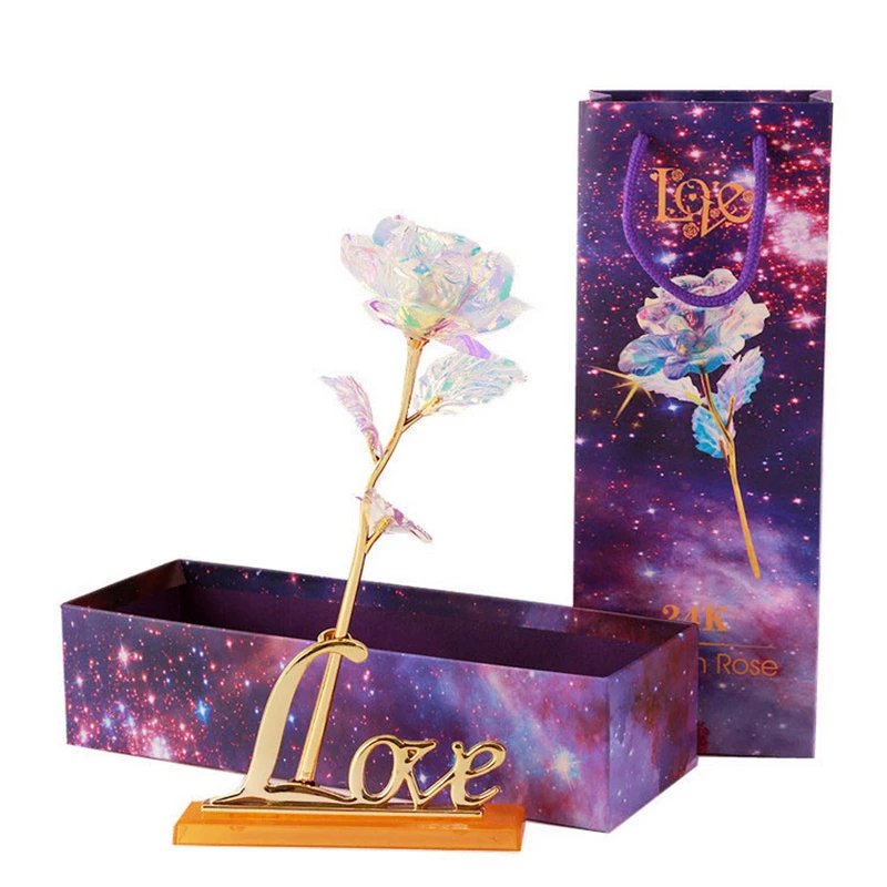 YO CHO 24K Plated Gold Rose Artificial Flower 24K Foil Rose Galaxy Box Birthday Valentine Mother's Day Christmas Creative Gift