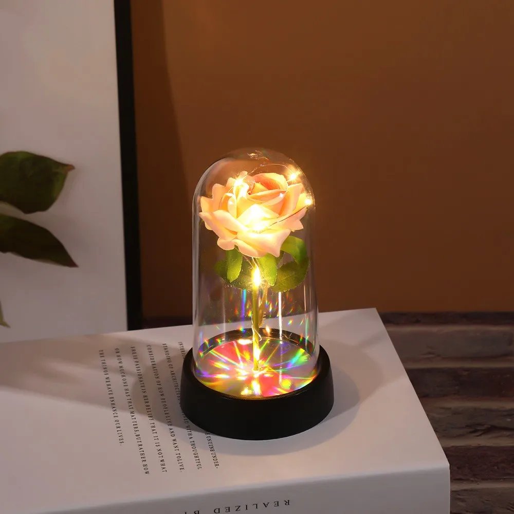 Wedding Birthday Valentine Day Gift Eternal Rose Flower Colorful Luminous Ornament For Women Mom Girlfriend Wife Home Decoration