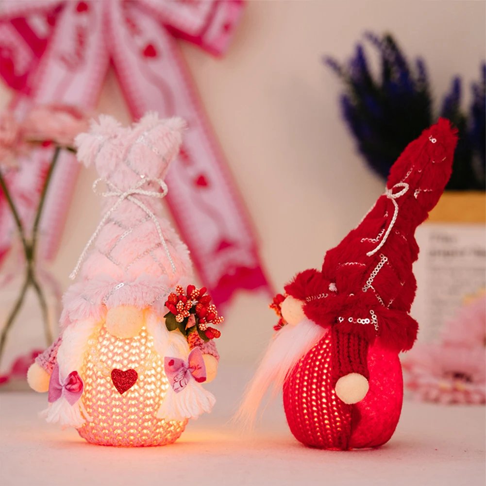 Valentine Day Gnomes Sequins Hat Old Man Toy Tabletop Decor With Lights Valentine Gnome Decoration Elf Gnomes Ornaments for Gift