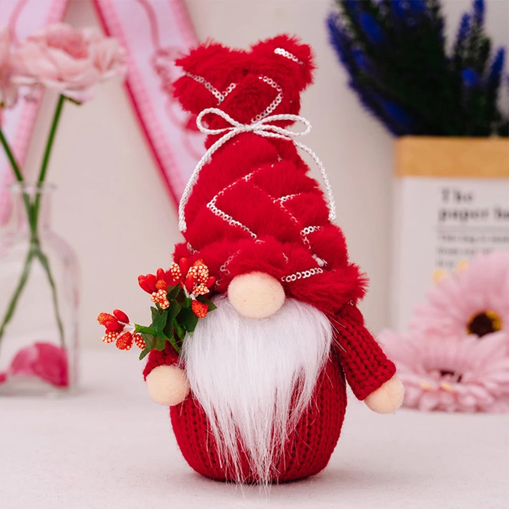 Valentine Day Gnomes Sequins Hat Old Man Toy Tabletop Decor With Lights Valentine Gnome Decoration Elf Gnomes Ornaments for Gift