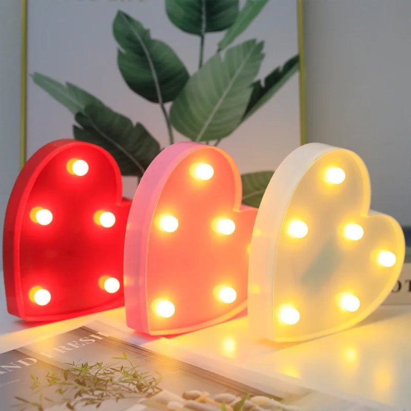 Love Heart LED Lamp Wedding Party Romantic Red Pink Night Light Ornament Birthday Christmas Home Decoration Valentines Day Gift