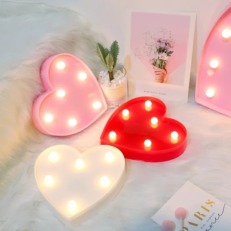 Love Heart LED Lamp Wedding Party Romantic Red Pink Night Light Ornament Birthday Christmas Home Decoration Valentines Day Gift