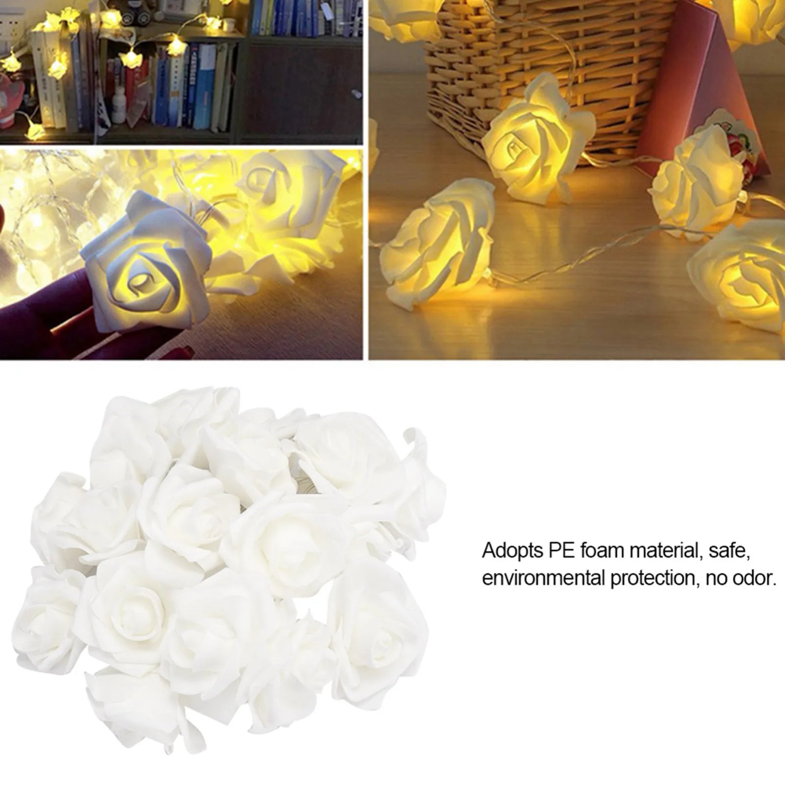 3m 20LED Rose LED String Lights Bright Warm Rose Flower String Lights for Valentine's Day Wedding Garden Christmas Decoration