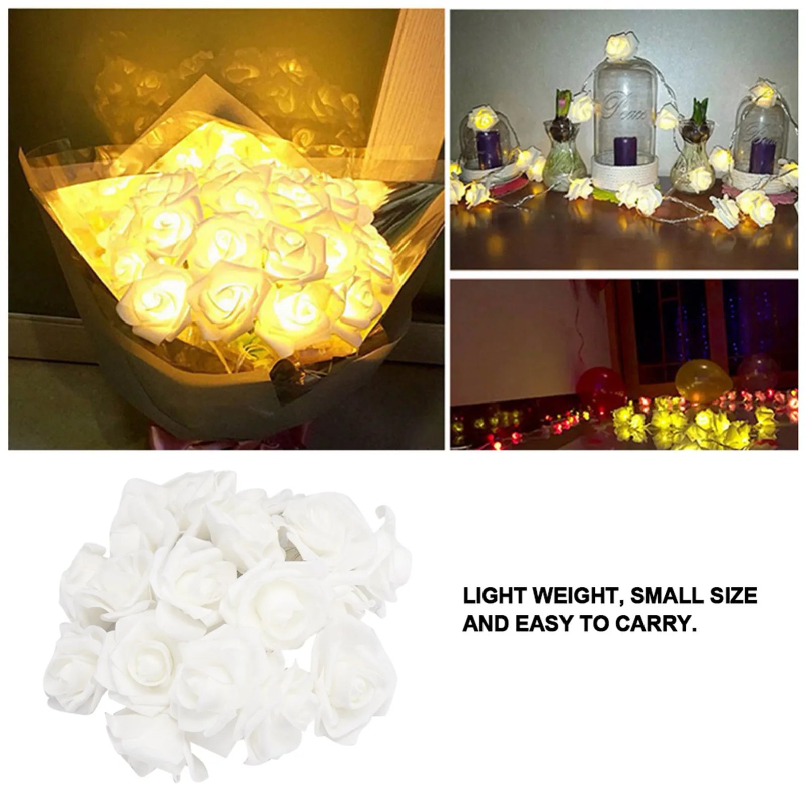 3m 20LED Rose LED String Lights Bright Warm Rose Flower String Lights for Valentine's Day Wedding Garden Christmas Decoration