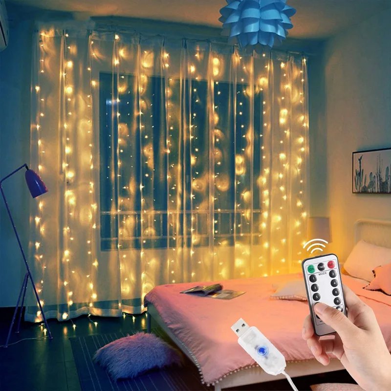 3M LED Curtain Garland Light String Remote Control USB Fairy Lamp Rustic Wedding Christmas Ramadan Decoration 2025 Eid Mubarak 3M LED Curtain Garland Light String Remote Control USB Fairy Lamp Rustic Wedding Christmas Ramadan Decoration 2025 Eid Mubarak