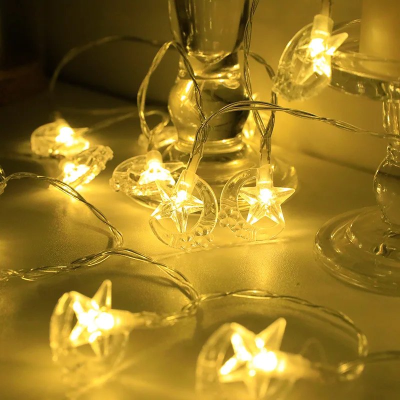 Eid Mubarak Led String Lights Mubarak Party Islam Pray Ramadan Decoration 2025 For Home Muslim Star Moon Hanging String Lamp