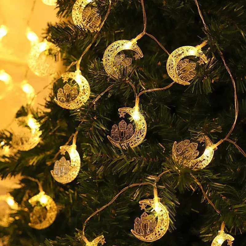 Eid Mubarak Led String Lights Mubarak Party Islam Pray Ramadan Decoration 2025 For Home Muslim Star Moon Hanging String Lamp