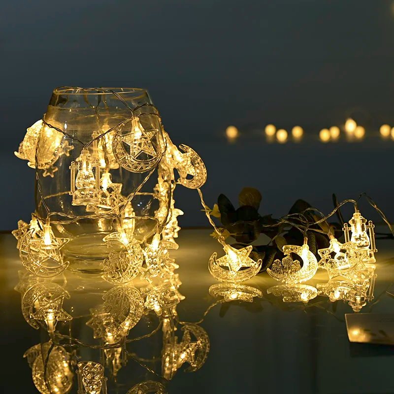 Eid Mubarak Led String Lights Mubarak Party Islam Pray Ramadan Decoration 2025 For Home Muslim Star Moon Hanging String Lamp