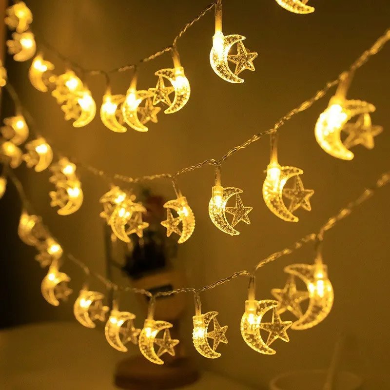 Eid Mubarak Led String Lights Mubarak Party Islam Pray Ramadan Decoration 2025 For Home Muslim Star Moon Hanging String Lamp